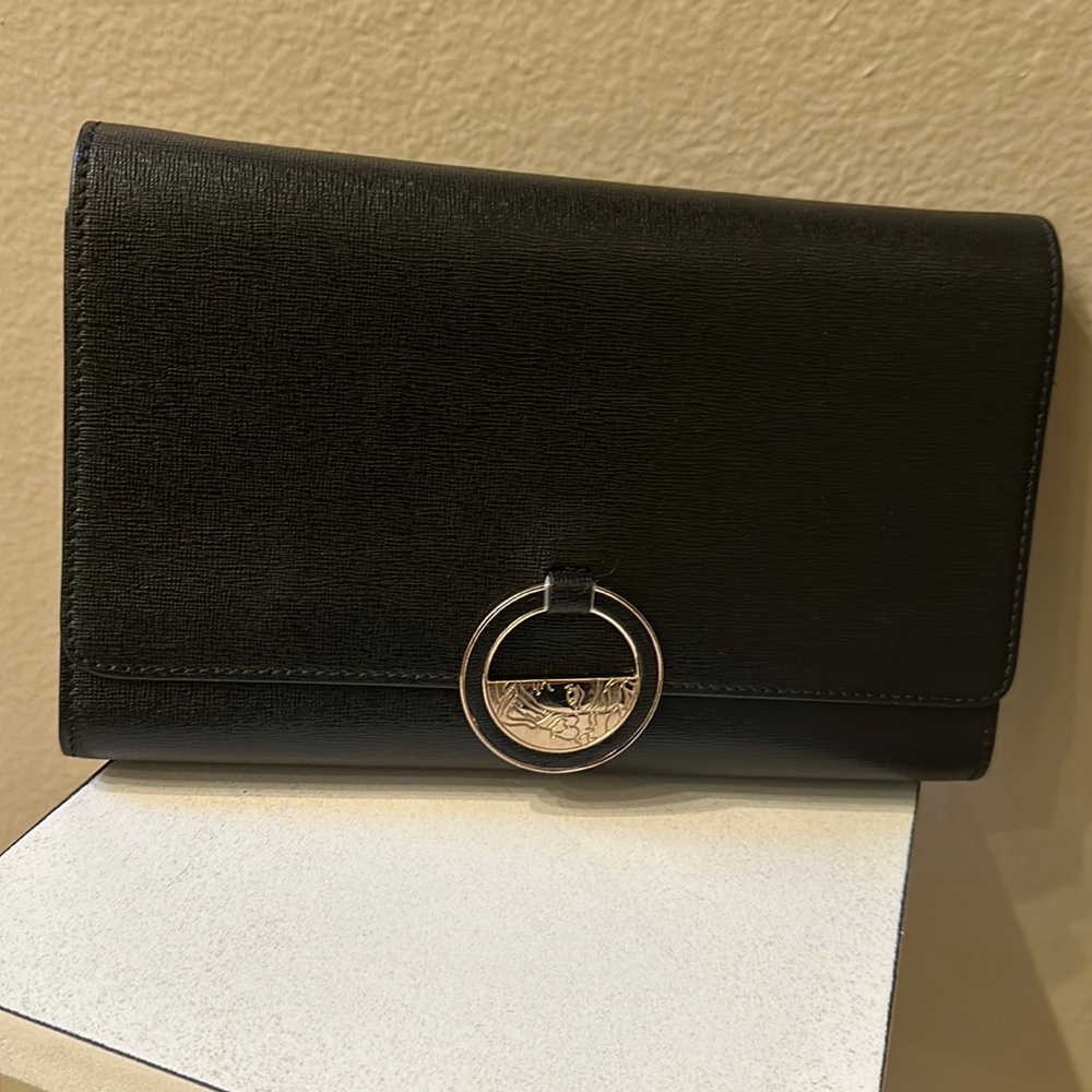 VERSACE Black Leather Gold Chain Crossbody